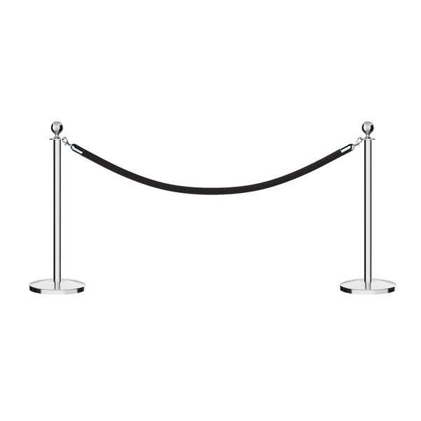 Montour Line Stanchion Post and Rope Kit Pol.Steel, 2 Ball Top1 Black Rope C-Kit-2-PS-BA-1-ER-BK-PS